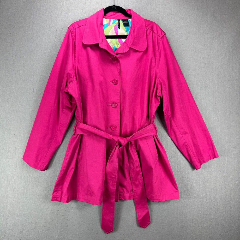 New Directions Women Trench Coat 2X Plus Hot Pink Mobwife